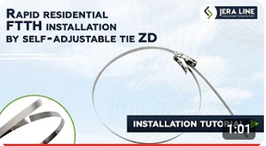 Rapid residential FTTH installation by self-adjustable tie. Secure your overhead pole cable, boxes.